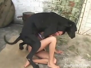 Slender amateur cam fucked by the dog and left to swallow sperm